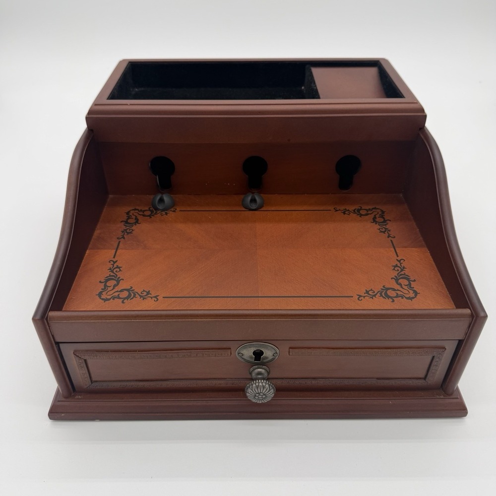 Arolly Wood Finish Valet Charging Station Organizer With Lock Two Keys